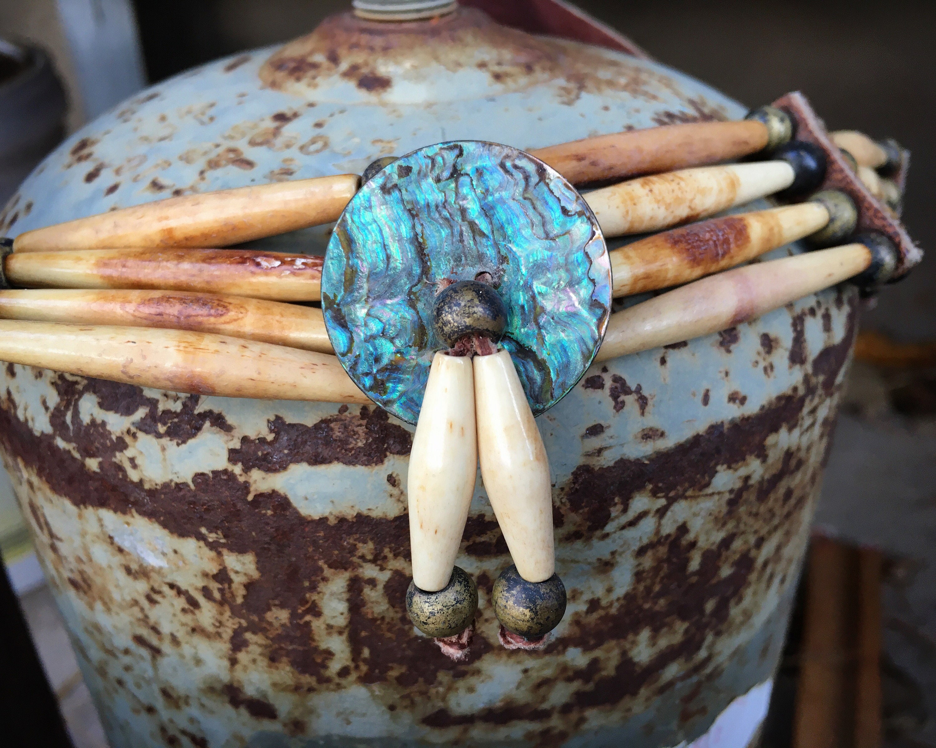 2 Strand Beaded Concho Chokers with Bone Beads