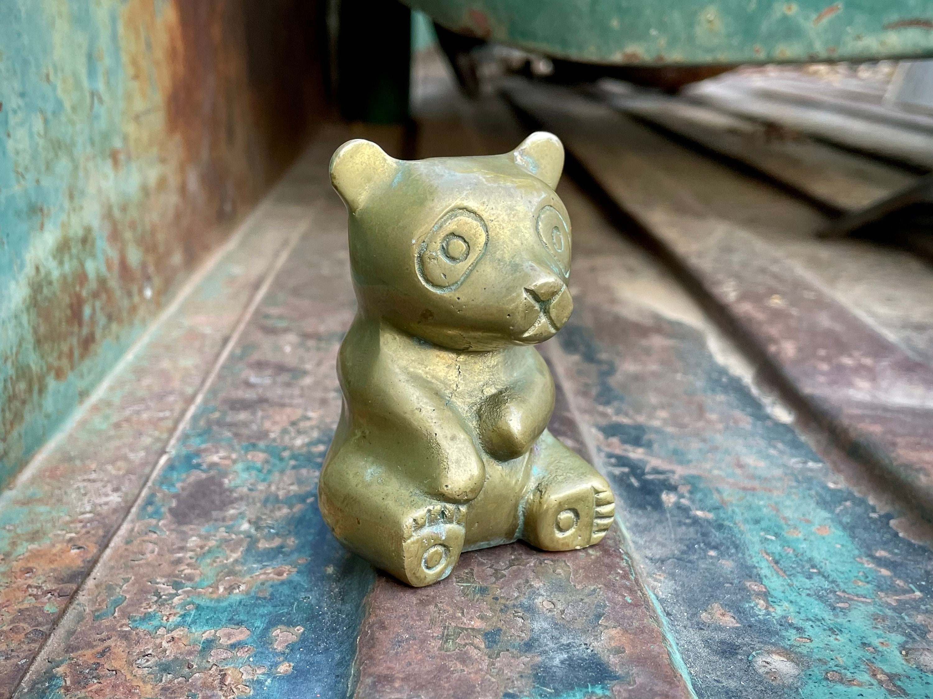 Small Vintage Brass Teddy Bear Figurine, Library Study Decor, Cottage Chic,  Bedroom Shelf Accent