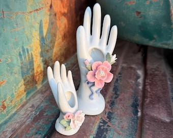 Two Vintage Porcelain Hands, Bud Vases or Pencil Holders