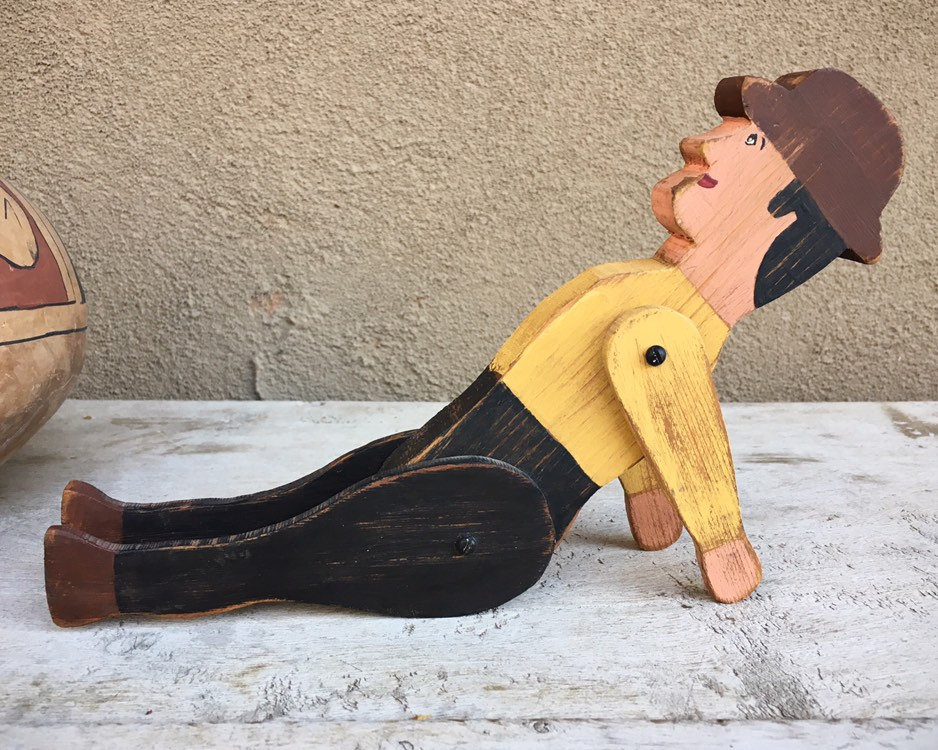 Vintage Handmade Wooden Folk Art Figure of Man with Moving Arms and