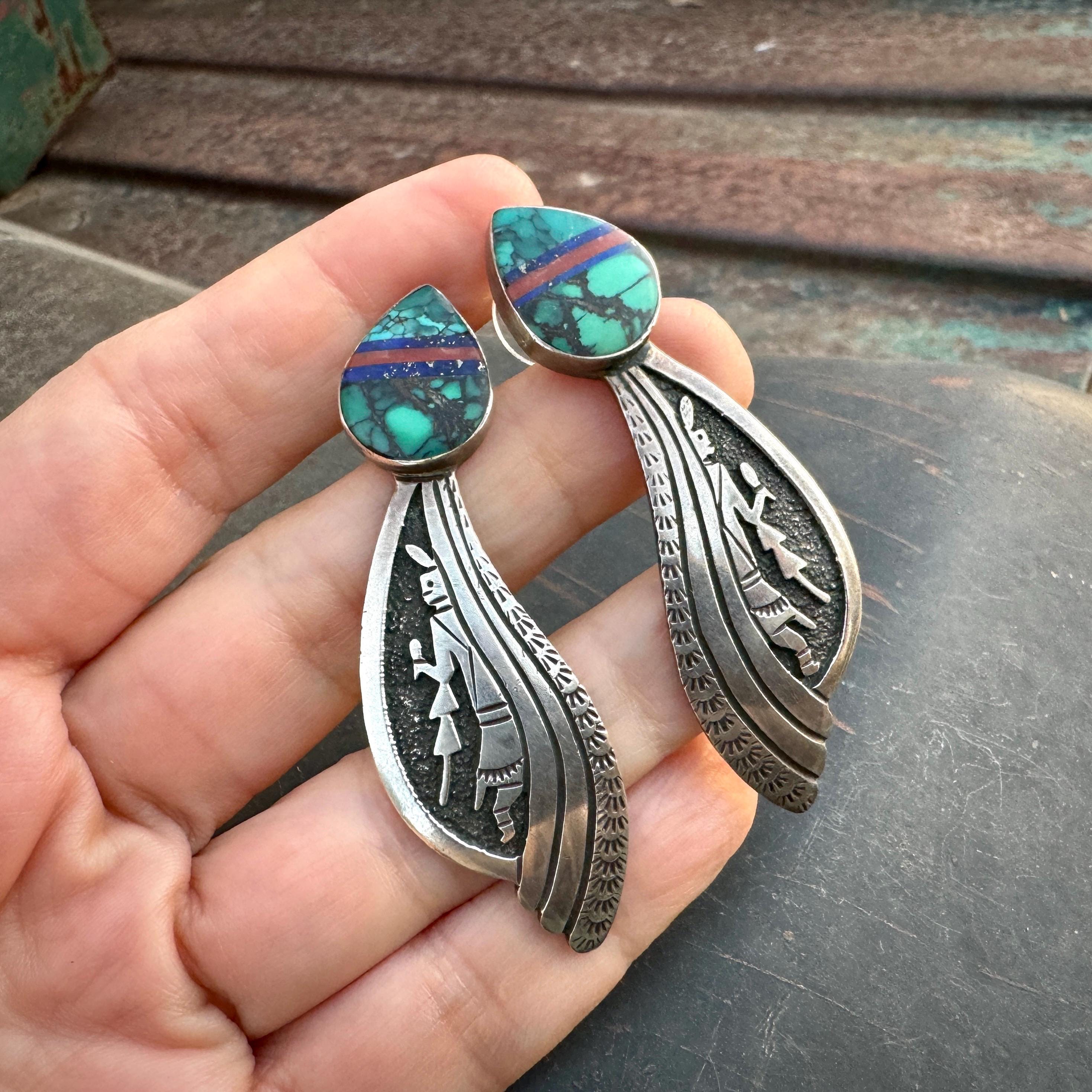 Rich Begay Vintage Native American Navajo Kachina Turquoise Sterling Silver Inlay Bracelet Rich Begay Vintage Native American Navajo Kachina Turquoise Sterling Silver Inlay Bracelet