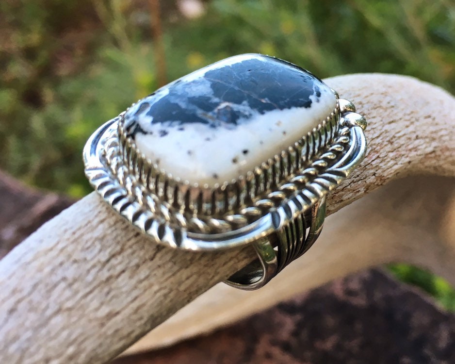White Buffalo Turquoise Ring Size 11 Unisex for Men or Women, Native