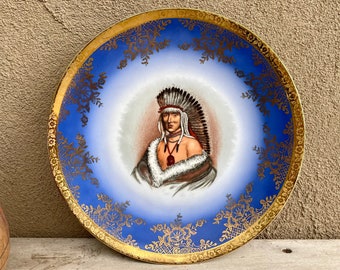 Vintage Krautheim & Adelberg Selb Bavaria Germany Plate of American Indian Chief, Decorative Plate Porcelain, Old World Southwestern Decor