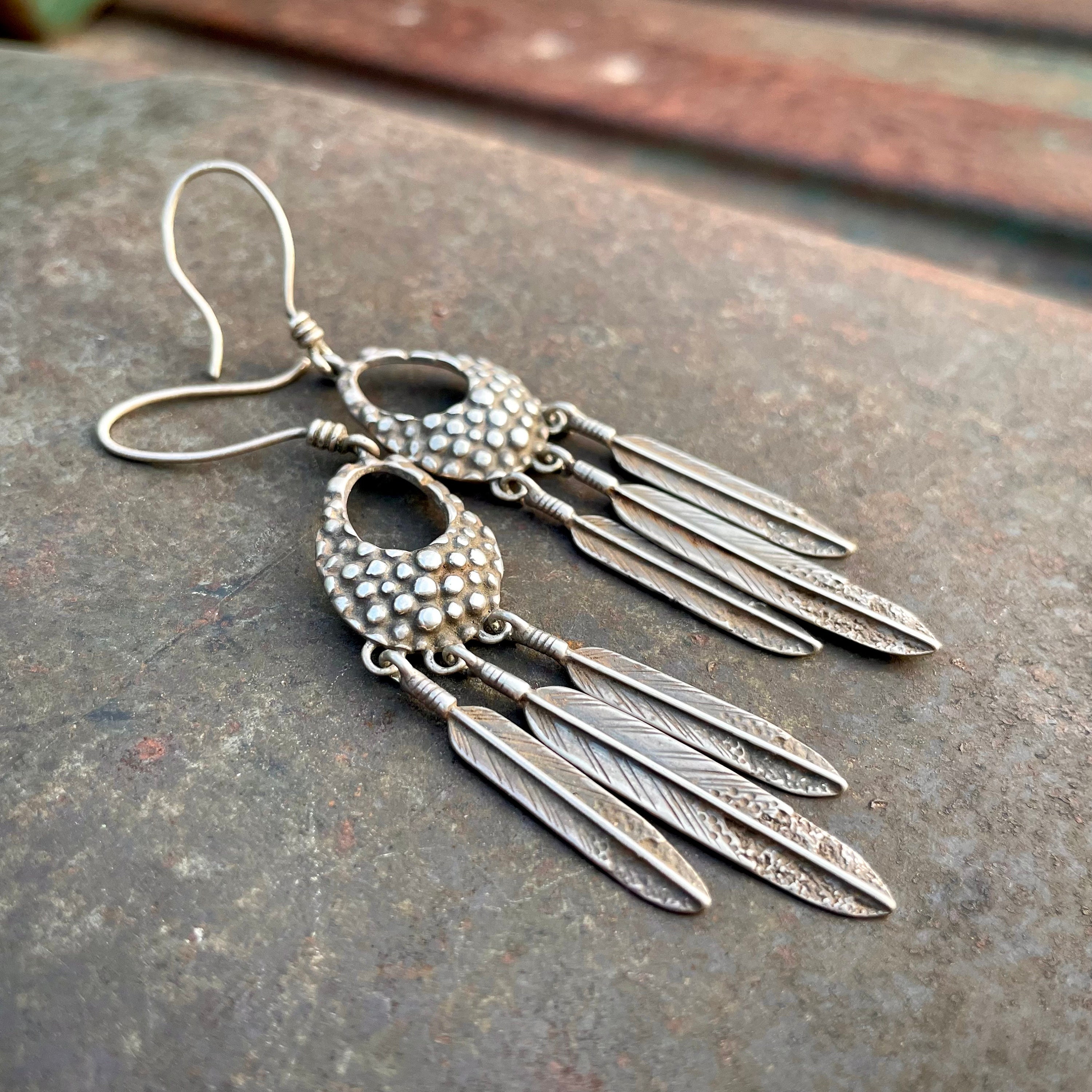 Amazing Vintage Native American Navajo Sterling Silver Beads Hoop Earrings Amazing Vintage Native American Navajo Sterling Silver Beads Hoop Earrings