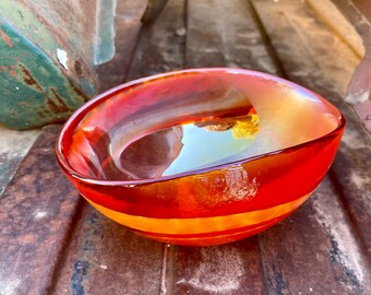 Vintage Textured Orange Murano Glass Bowl, Heavy and Thick, Circa 1960s, Housewarming Gift