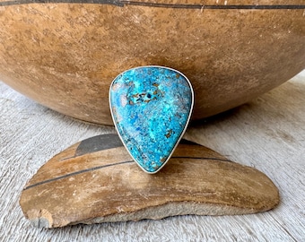 Large Sterling Silver Shattuckite Ring Size 8.5 by Navajo Me'Dru Nelson