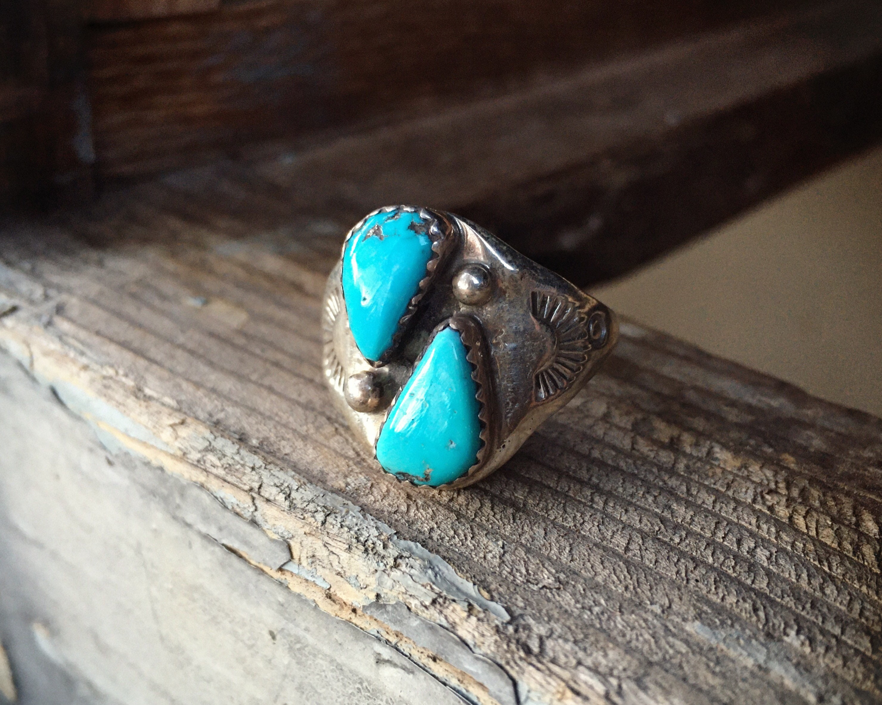 Double Turquoise Ring ~ Sterling Silver 925 ~ MR251