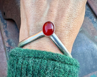Dainty Sterling Silver Carnelian Sweater Cuff Bracelet for Small Wrist
