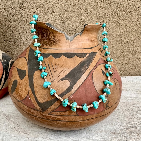 Vintage Turquoise Nugget and Shell Heishi Necklac… - image 1