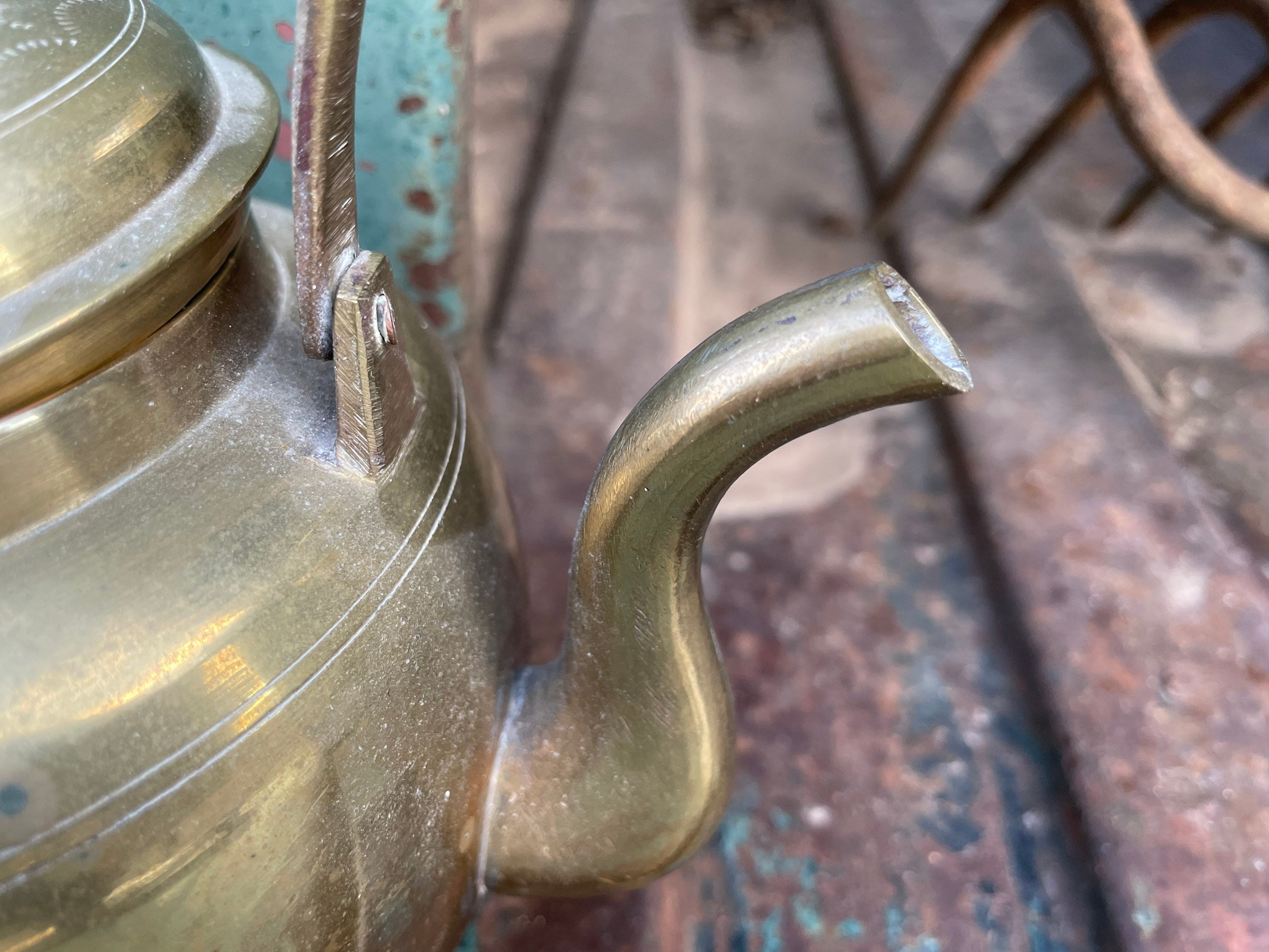 Vintage Small Etched Brass Teapot, Modernist Style Tea Pot Drinking