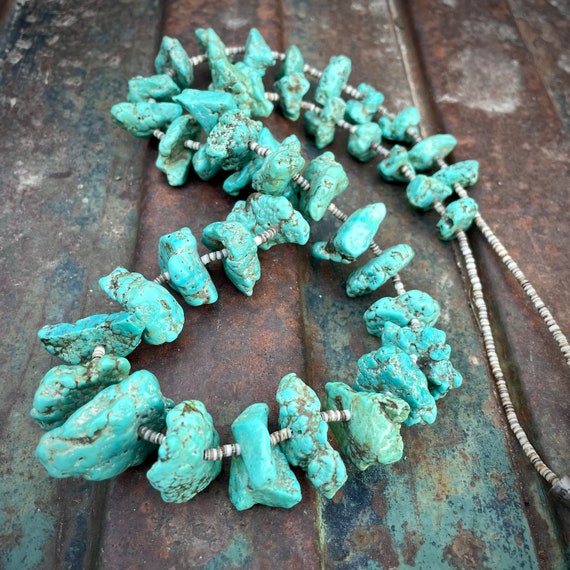 Silver Barrell Cones!! Chunky Vintage Native American Navajo Turquoise Sterling Necklace Silver Barrell Cones!! Chunky Vintage Native American Navajo Turquoise Sterling Necklace