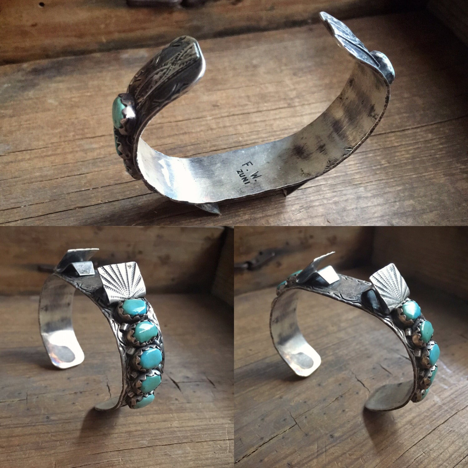 1960s Zuni Fred Weekoty silver turquoise watch band cuff 1960s Zuni Fred Weekoty silver turquoise watch band cuff