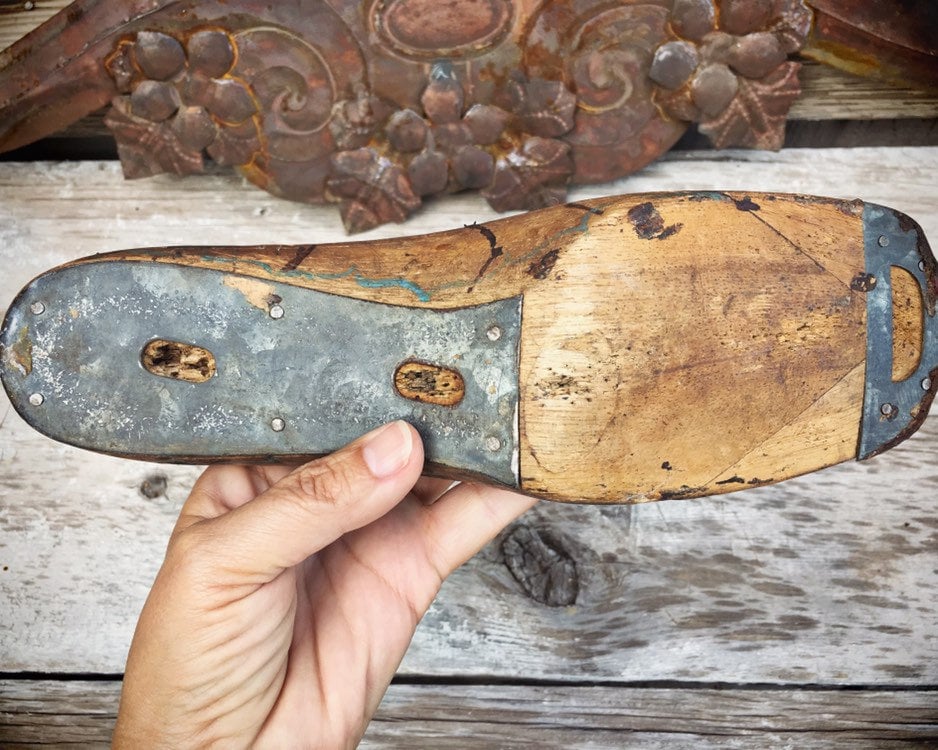 Vintage Hand Painted Wooden Shoe Mold, Modern Rustic Home Decor