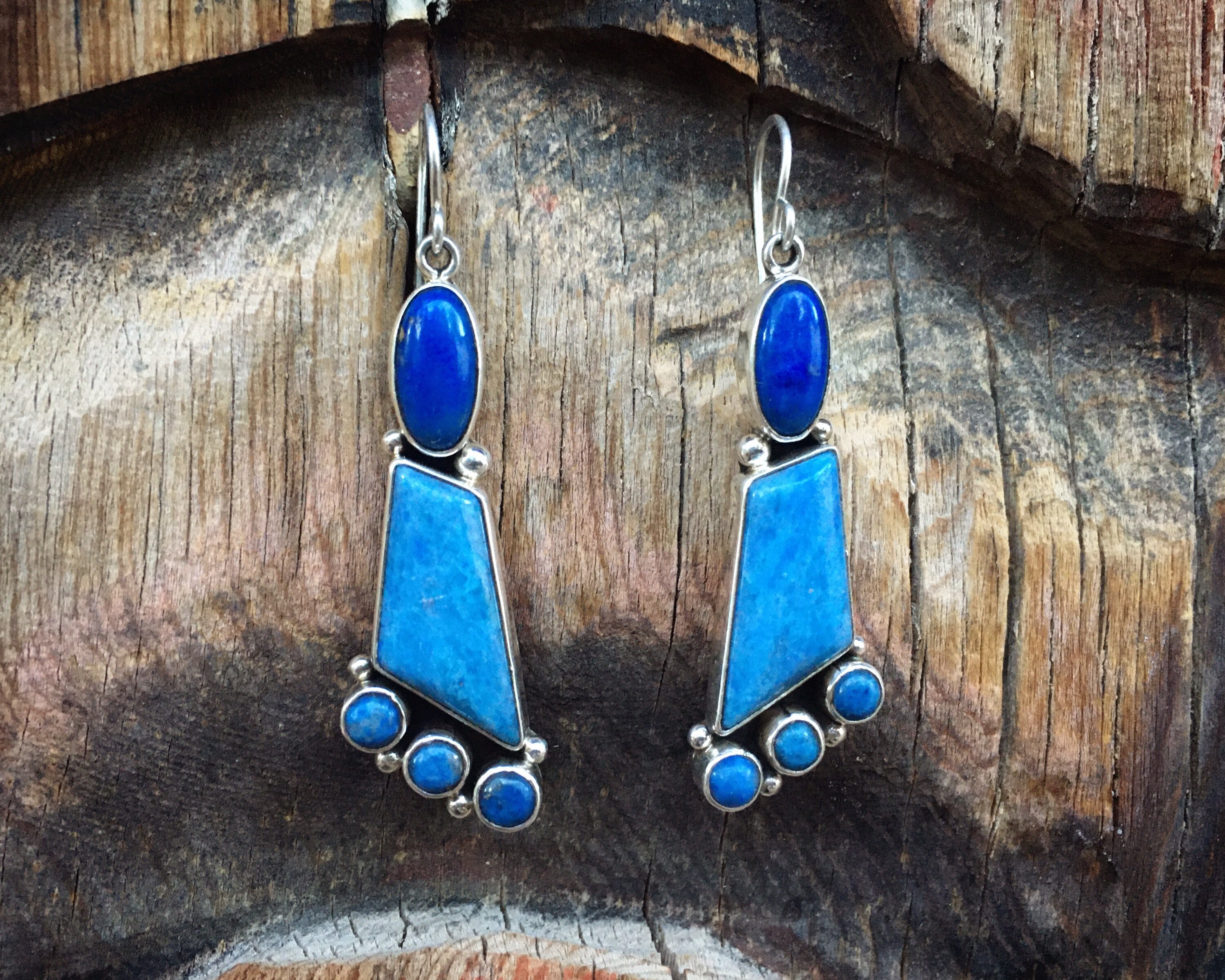 Lapis Lazuli and Denim Lapis Earrings Sterling Silver Dangle