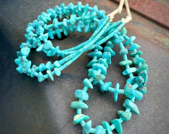 Vintage Native American Pueblo Turquoise Tab and Heishi Necklace Approx 31" Two-Strand 77g