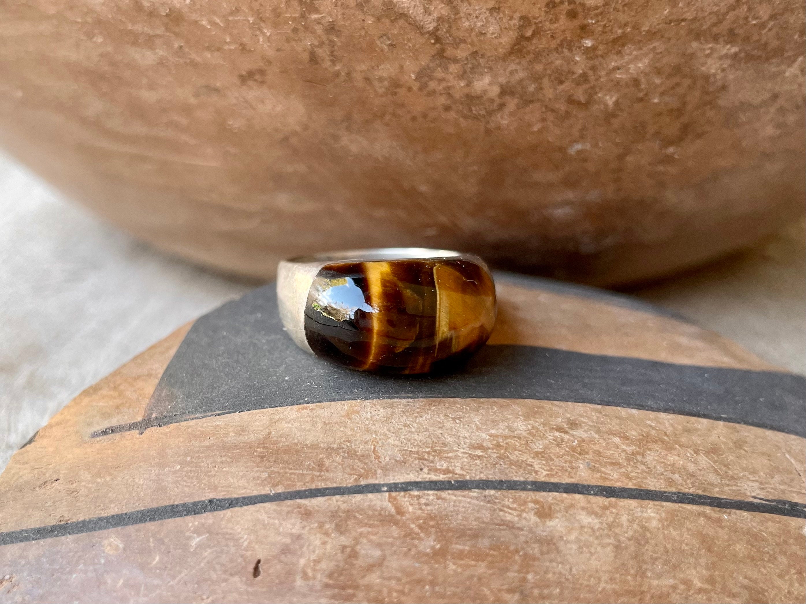 Vintage Sterling Silver Tiger's Eye Ring Size 7, Eagle Mark