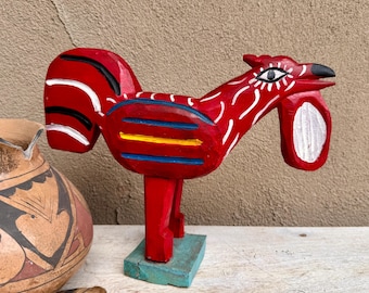 Vintage Painted Wooden Rooster Statue Primitive Folk Art