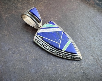 Navajo Calvin Begay Lapis Lazuli Opal Inlay Pendant, Optional Navajo Pearls 17"
