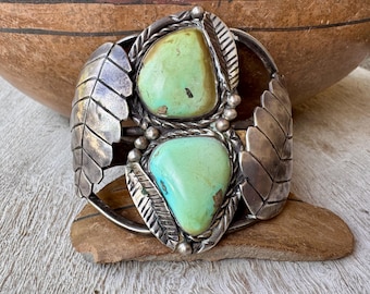 1960s Navajo Turquoise Cuff Bracelet Approx Size 6.25, Split Wire Shank, Old Pawn