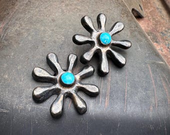 Set of Two Vintage Buttons Star-Shaped, Possibly Coin Silver, Navajo Native American
