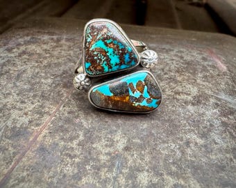 Navajo Robert Platero Two-Stone Turquoise Ring Approx Size 10, Native American Indian Jewelry