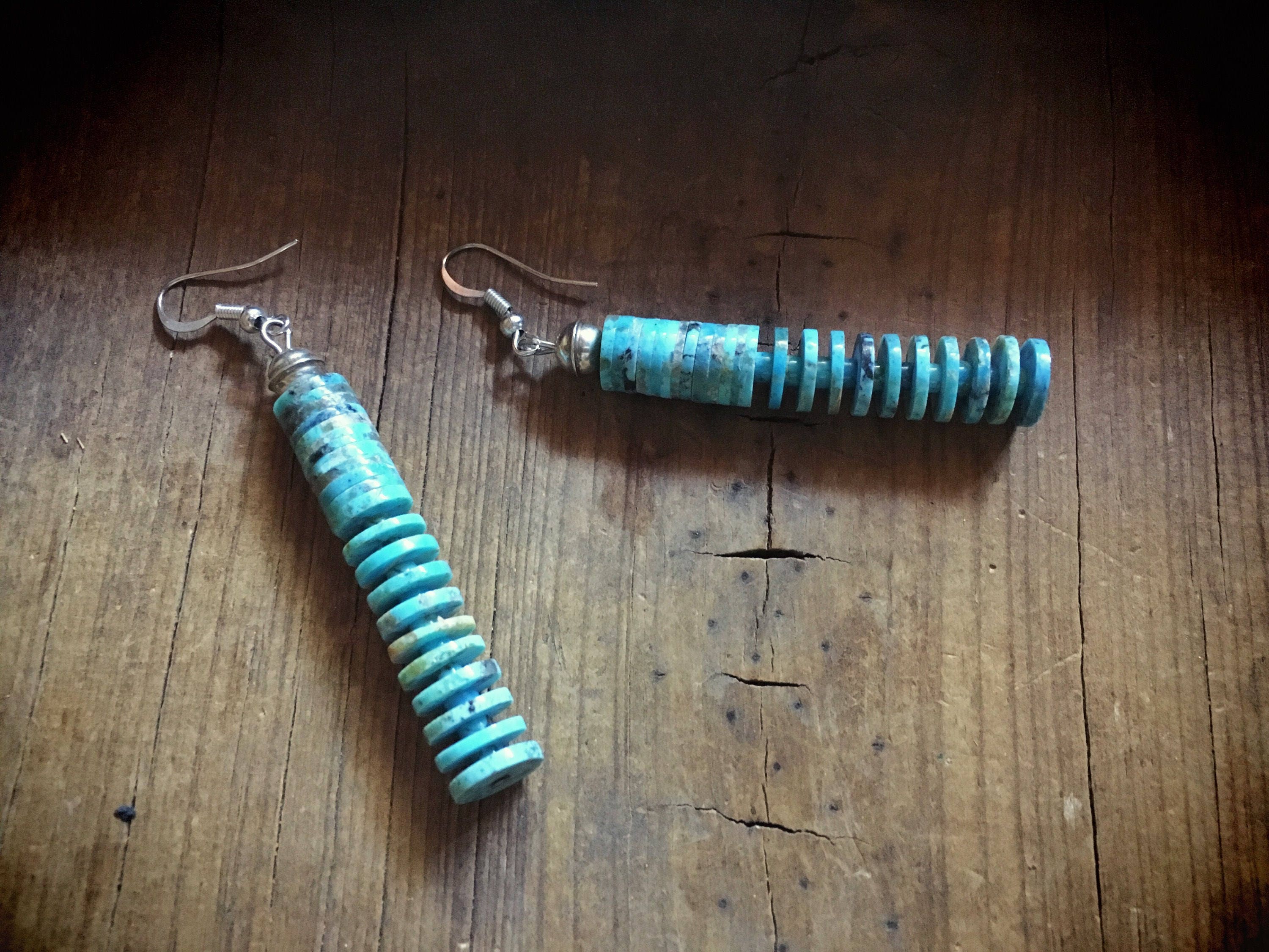 Vintage turquoise earrings heishi discs Southwestern jewelry Native ...