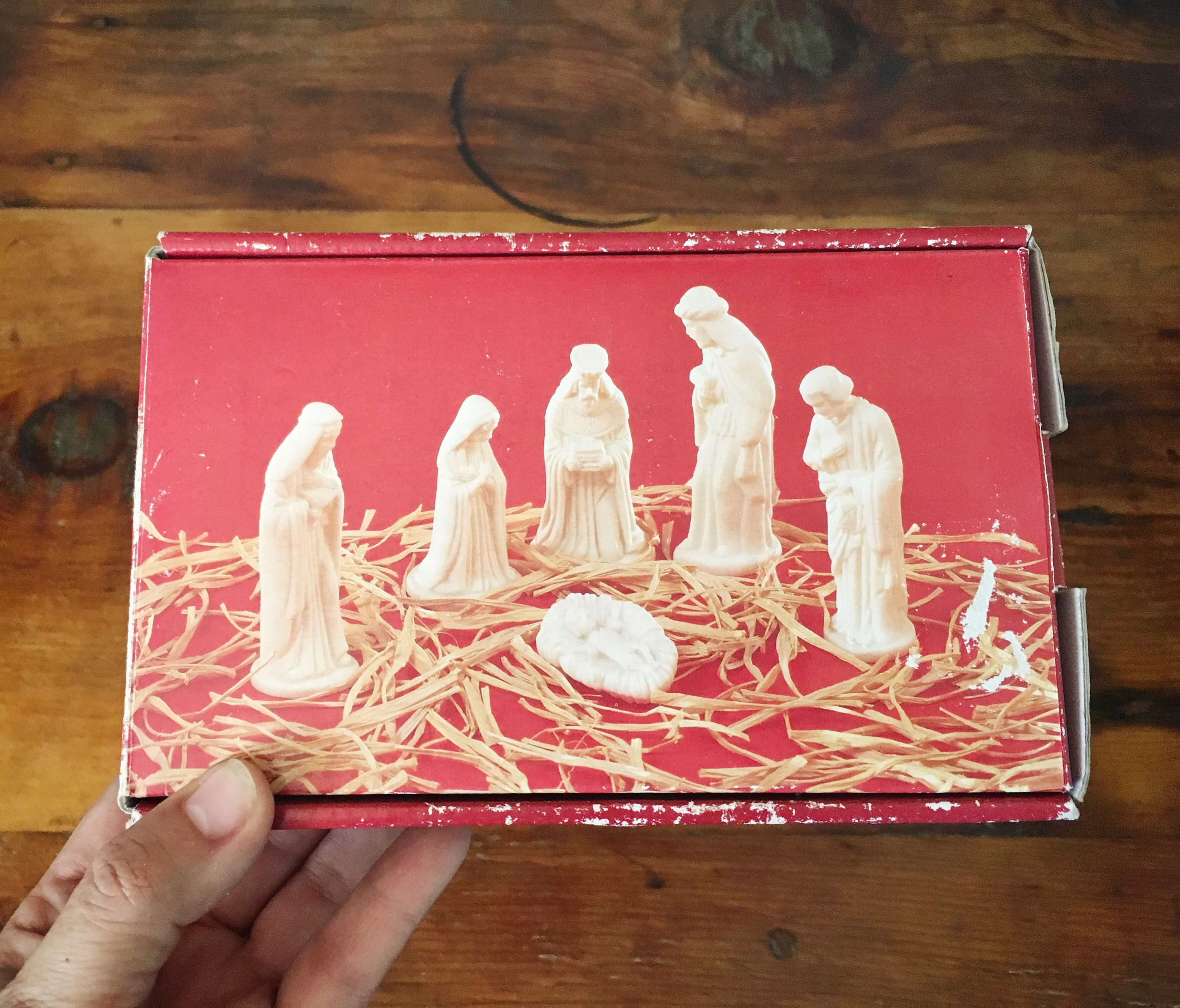 Vintage Nativity set in original boxsix piece bisque porcelain Made in