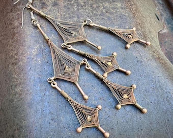 Woven Brass Wire Cross Earrings, Kite-Like Design, Boho Jewelry Dangles