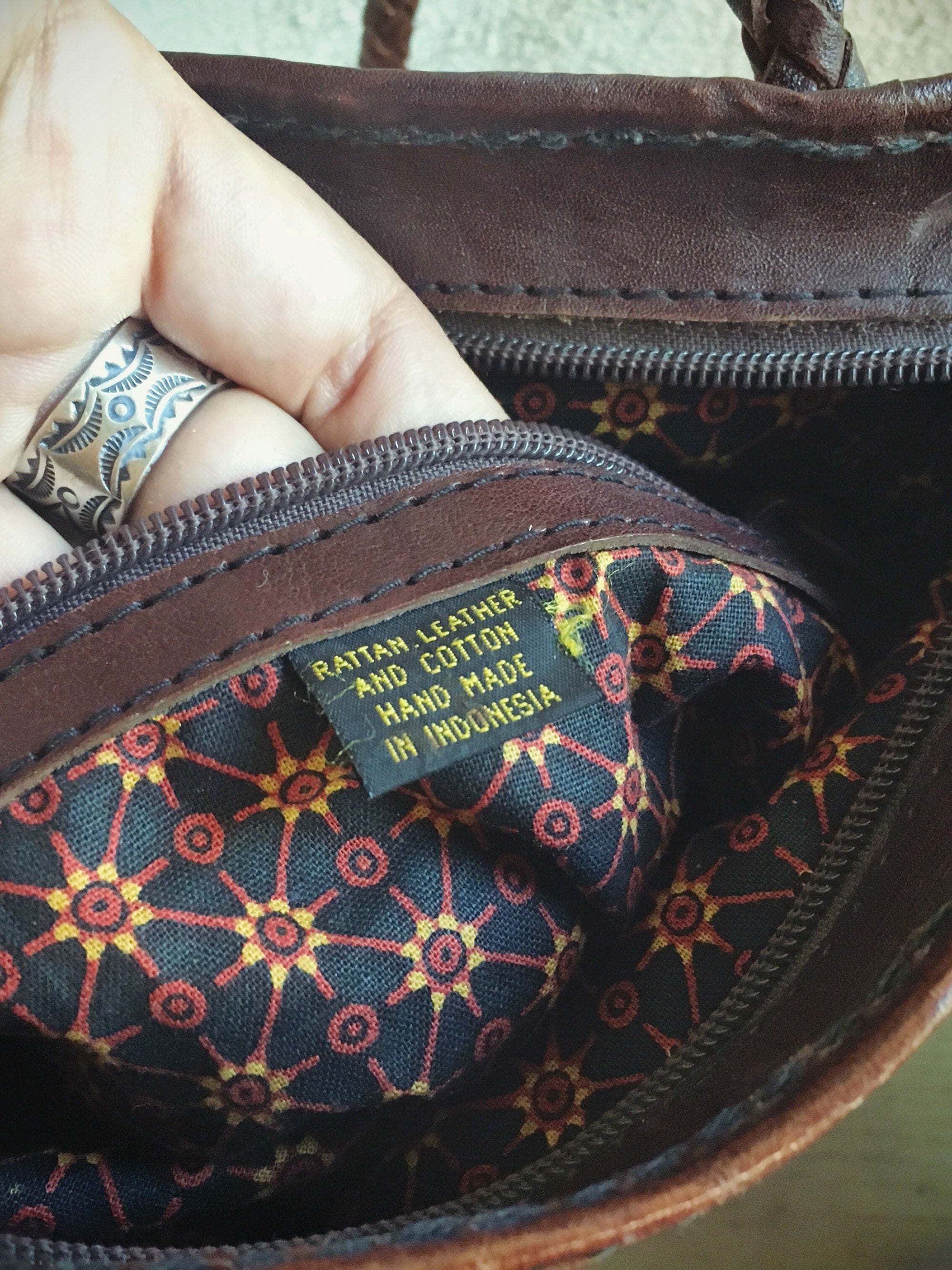 Ethnic Rattan Flat Purse, Hippie Straw and Leather Purse, Gift for