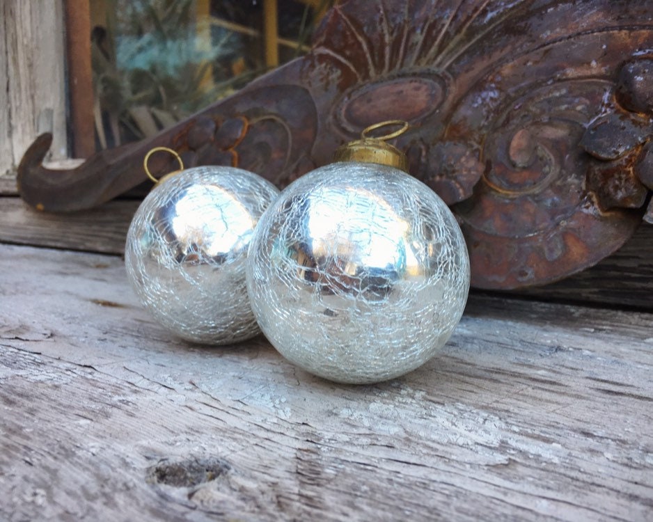 Vintage White Silver Mercury Glass Christmas Ornament Kugel Style