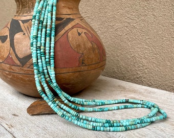 Three-Strand Blue Turquoise Heishi Bead Necklace 36" Long, Sunwest Silver, Native American