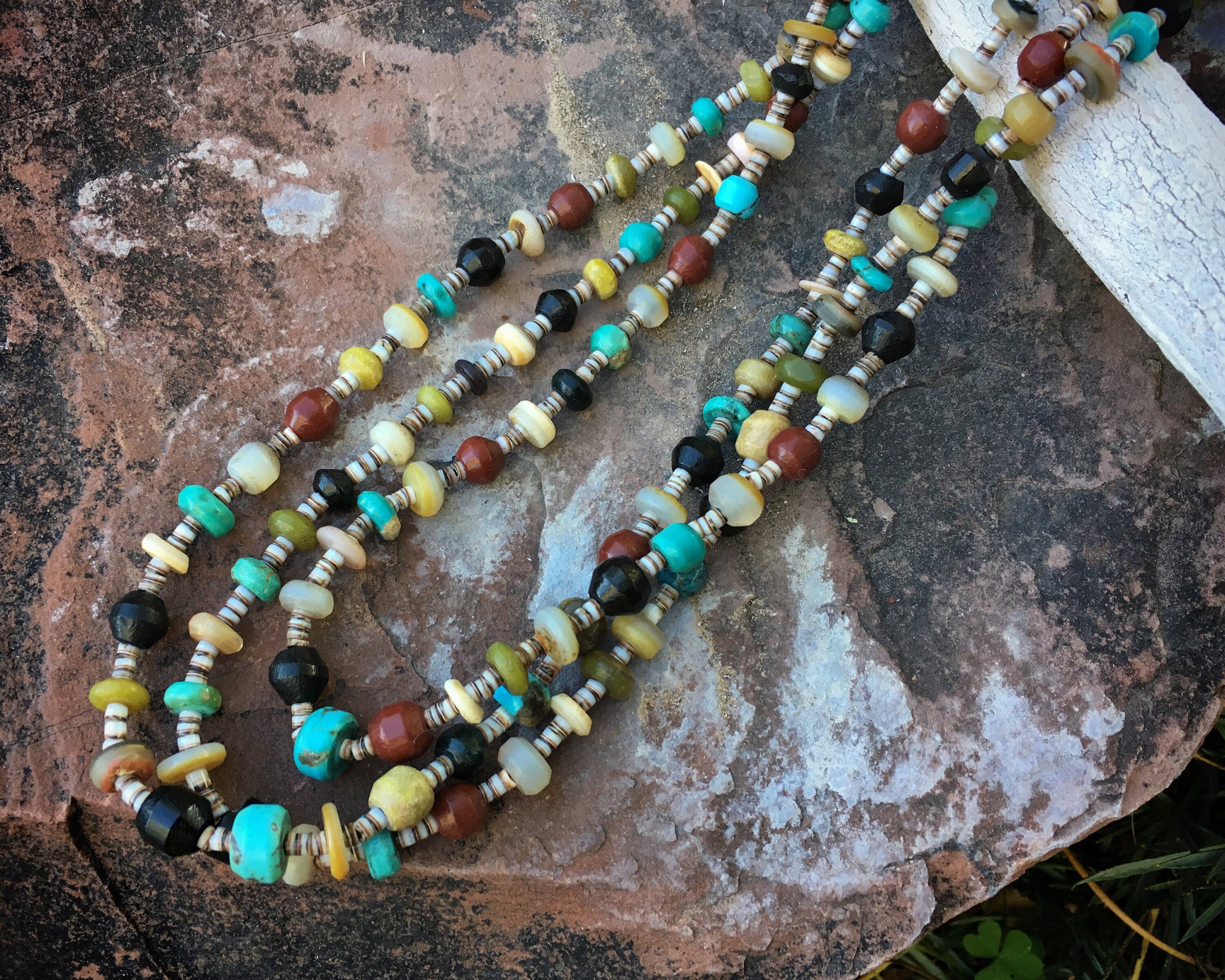 RESERVED for C. / Three Strand Turquoise Multistone Bead and Heishi ...