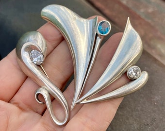 Lot of Three Vintage Sterling Silver Sculptural Brooch Pins for Jacket Scarves, Modernist Jewelry