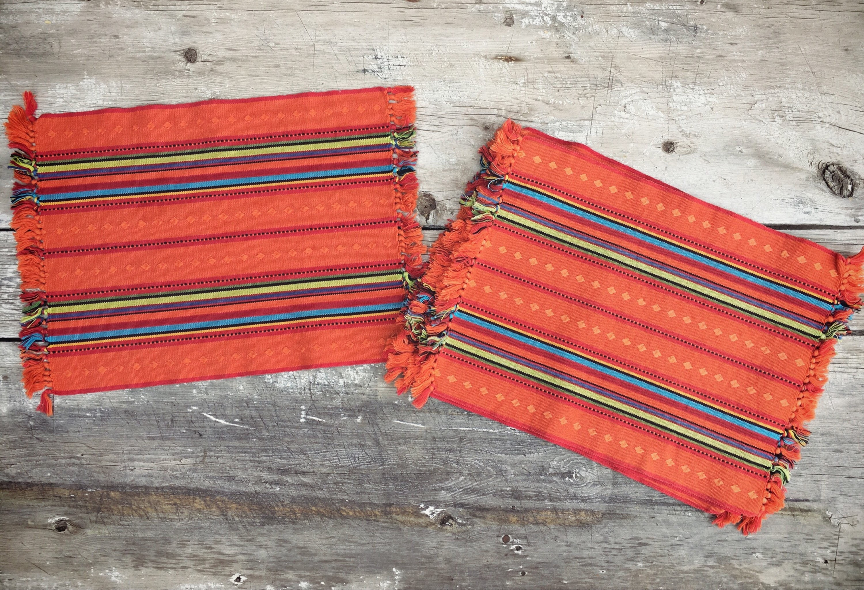Set of Five Woven Placemats Orange Decor, Mexican Placemats Bohemian