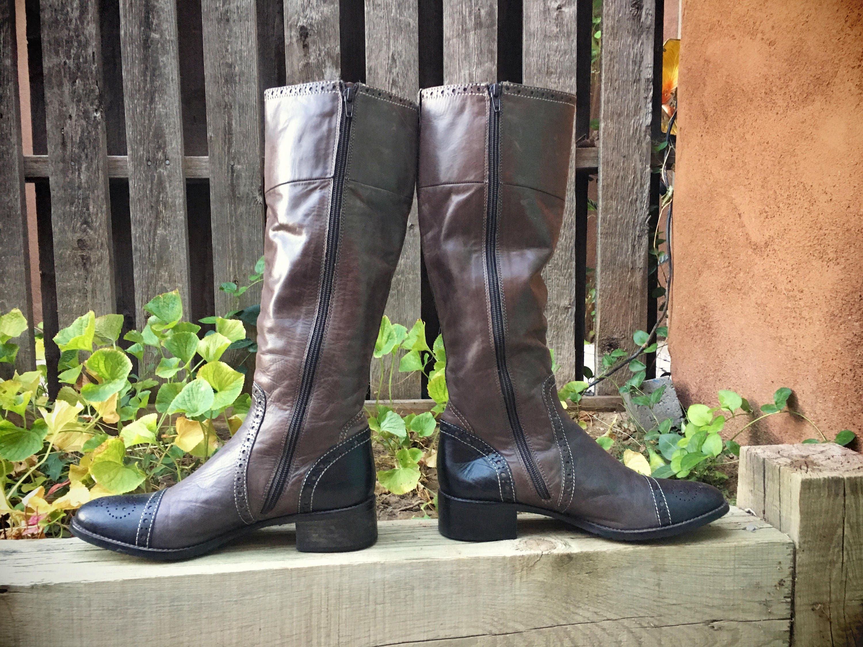 Vintage Italian Riding Boots Womens Size 39.5 Brown Black Leather ...