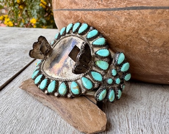Vintage Cluster Turquoise Cluster Watch Band (No Watch) Cuff Style, Navajo Native American