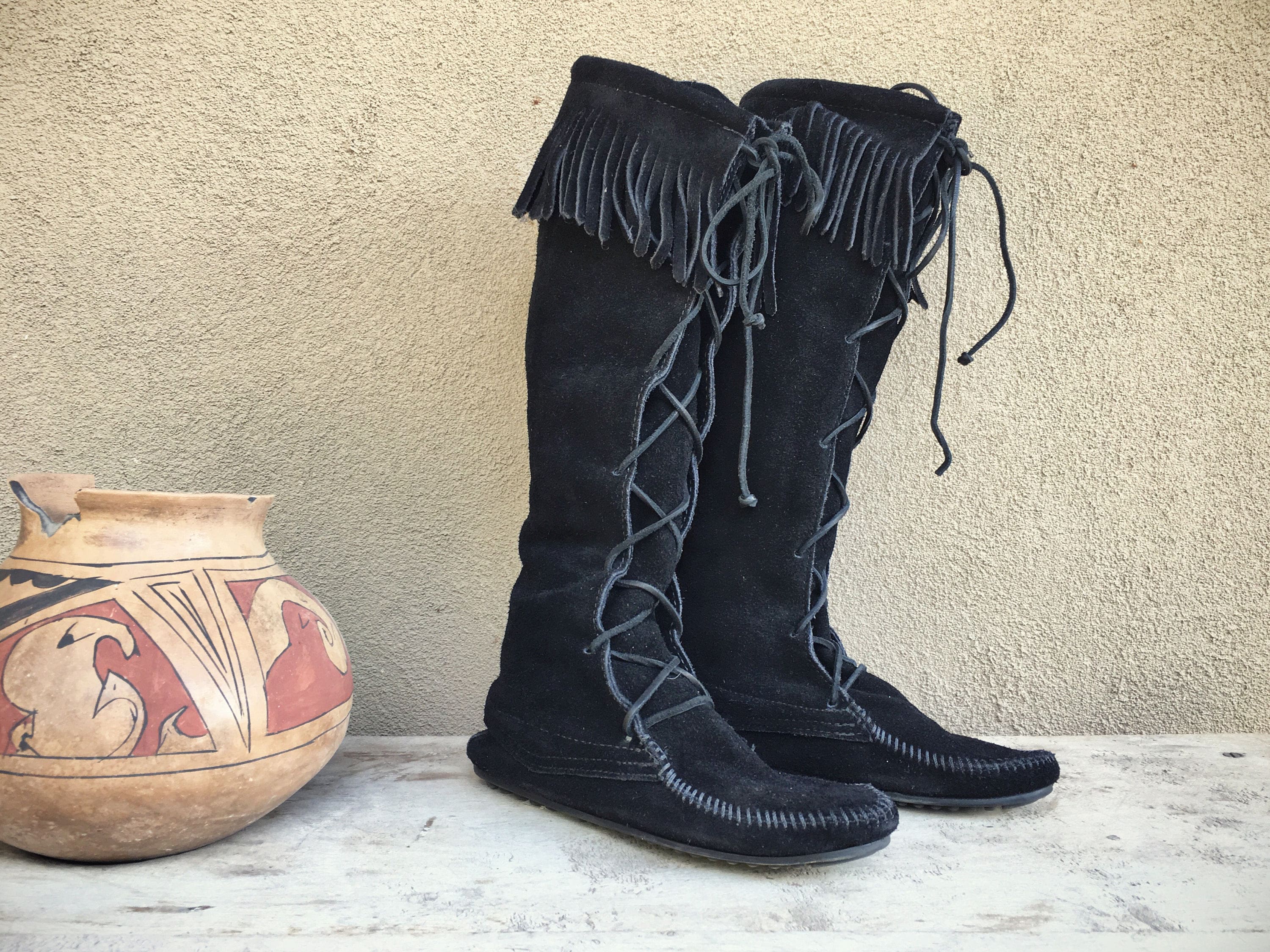 Minnetonka tall moccasin boots 