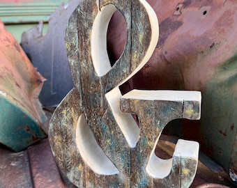 Upcycled Large Ampersand Symbol 12" Tall, Table Top Sign, Three Dimensional Graphic Display