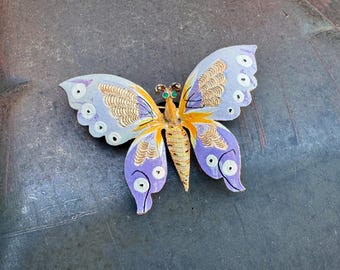 Vintage Butterfly Brooch Pin Pastel Purple Accents, Coro Pegasus Line