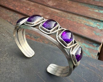 Vintage Geoff Stewart Silver & Amethyst Row Bracelet, Southwestern Jewelry February Birthstone