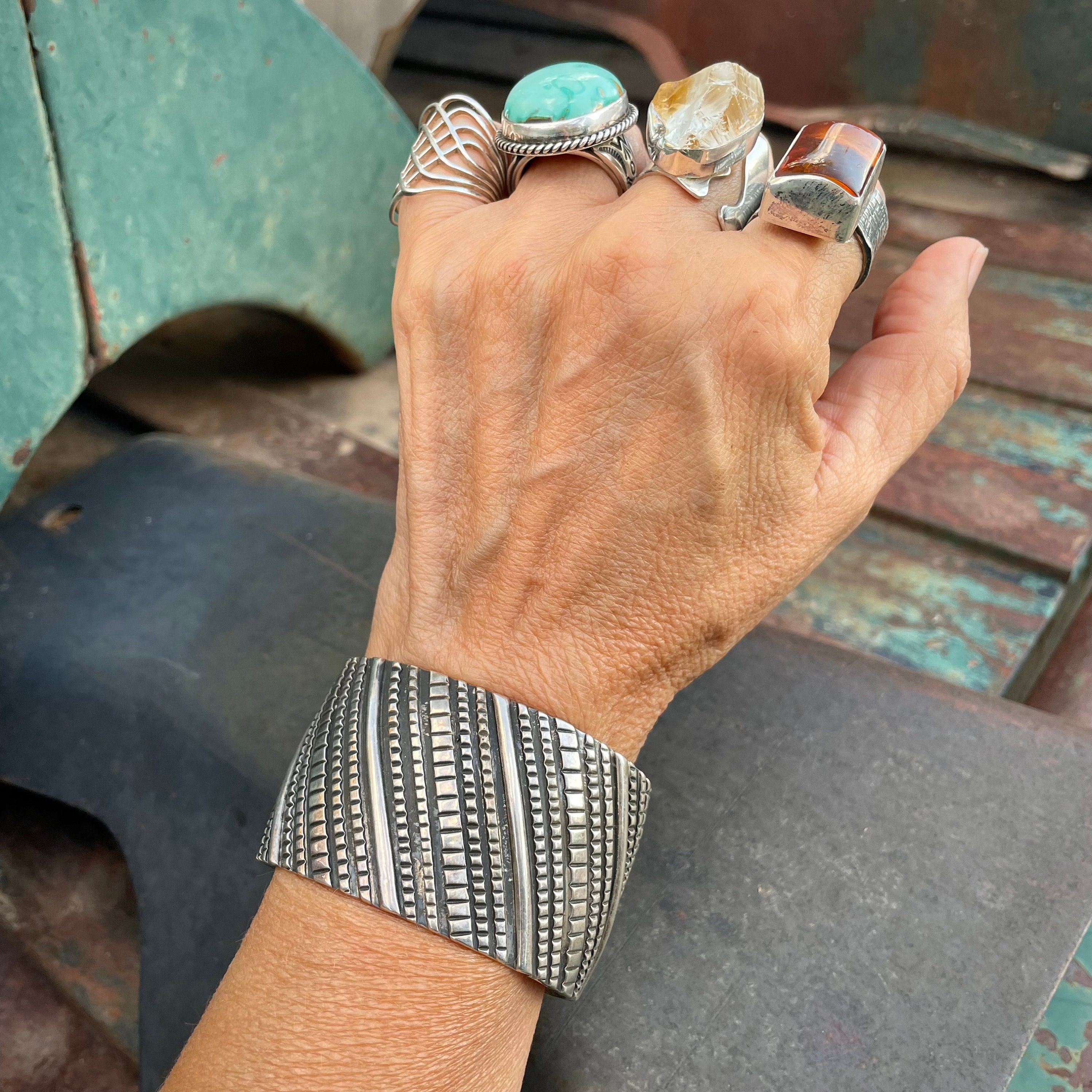 Rustic Navajo Turquoise Sterling Silver Cuff Bracelet