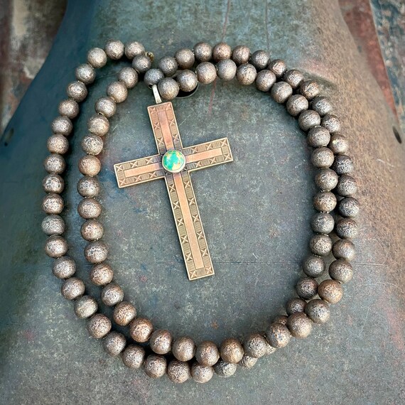 Vintage Textured Copper Bead Necklace w/ Simple C… - image 9