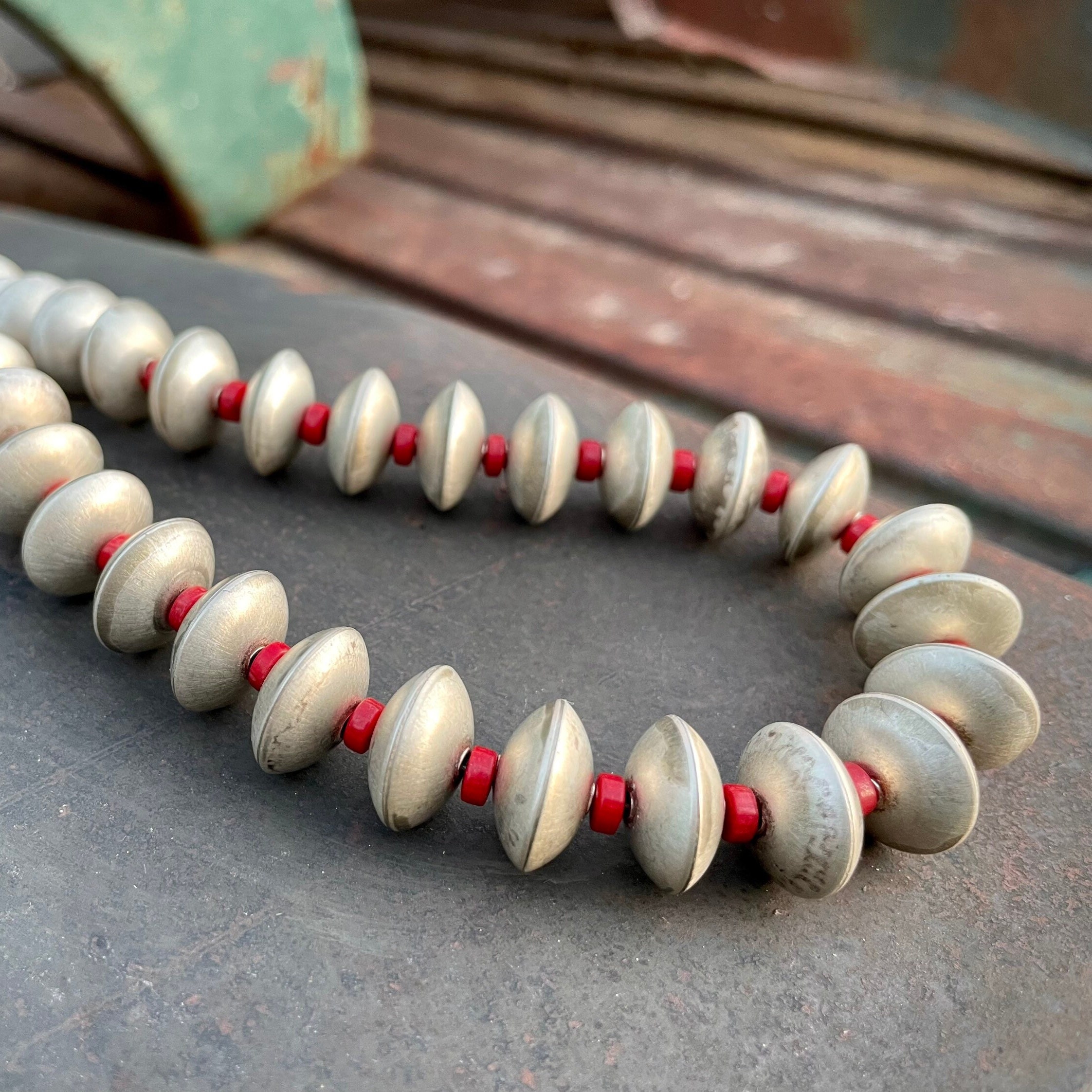 Custom Native American Navajo Coral White Heishi Sterling Silver Necklace And Earring Set Custom Native American Navajo Coral White Heishi Sterling Silver Necklace And Earring Set