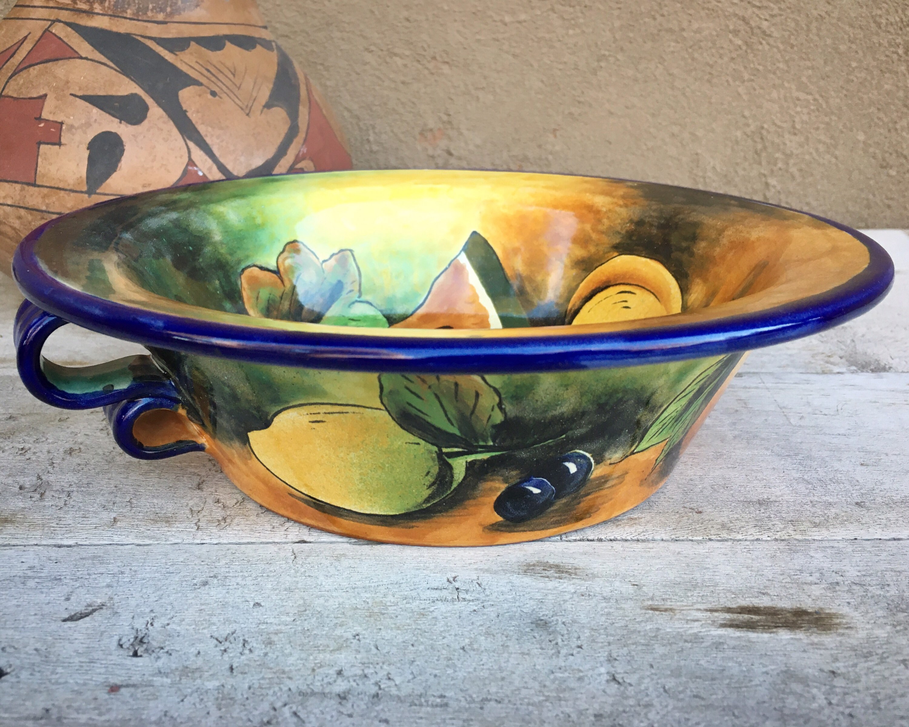 Mayolica “Santa Rosa” Guanajuato Mexican Pottery Large Fruit Bowl 12 1/2”  Diam