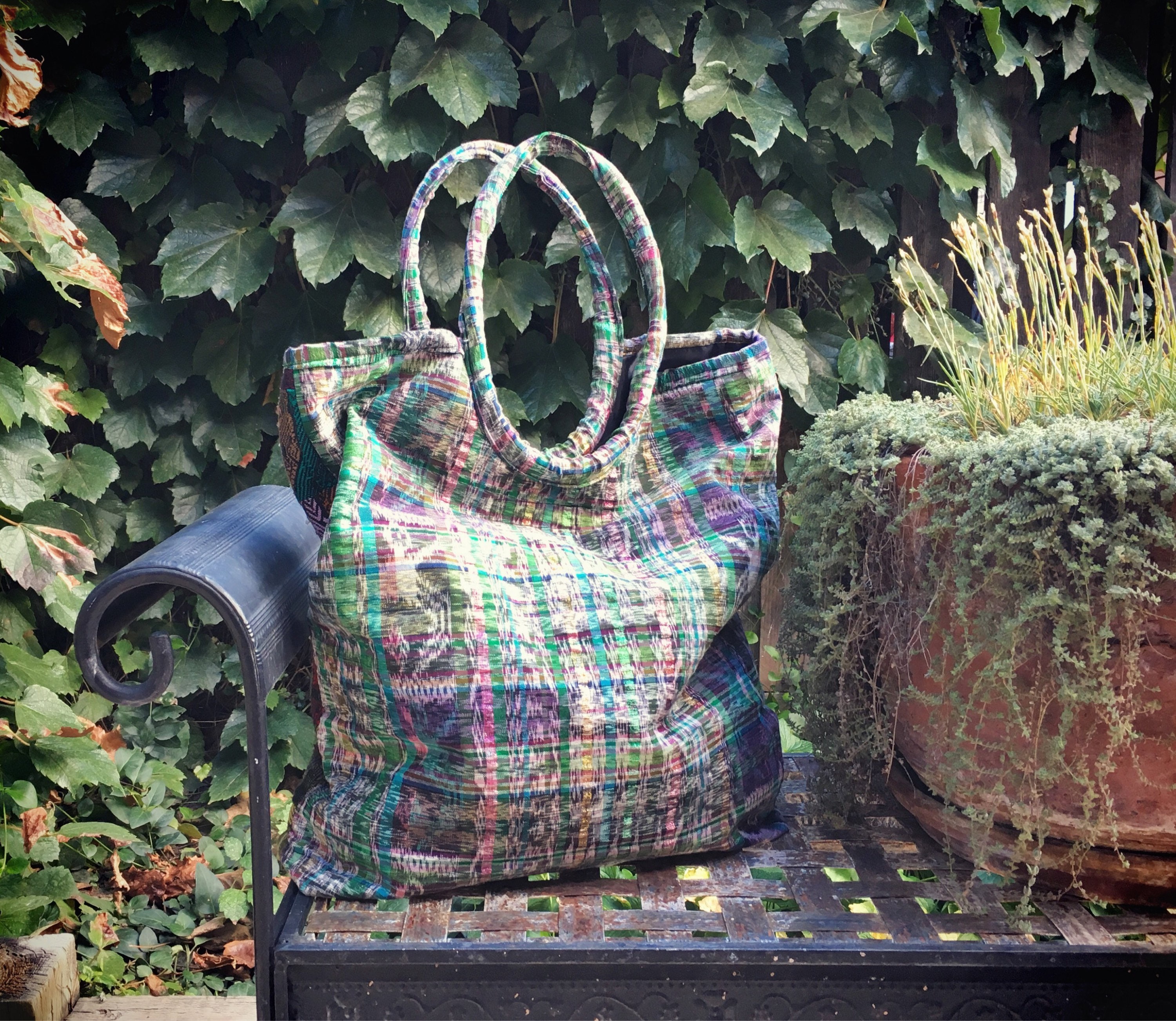 Vintage Mexican shoulder bag embroidered fabric ethnic tote hippie