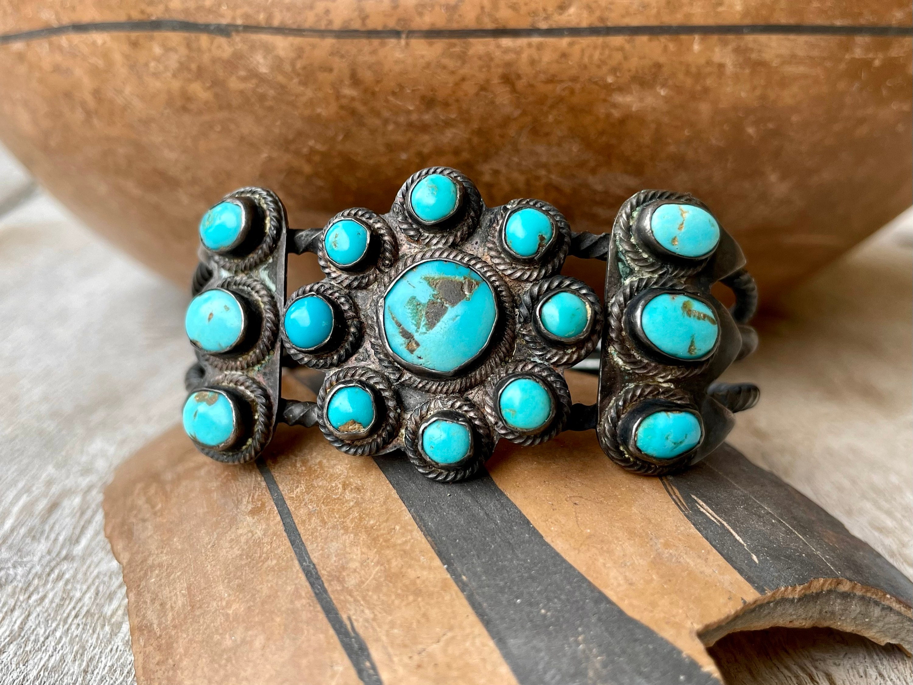 1930's Vintage Navajo Natural Turquoise Native American Jewelry Silver Bracelet Old 1930's Vintage Navajo Natural Turquoise Native American Jewelry Silver Bracelet Old