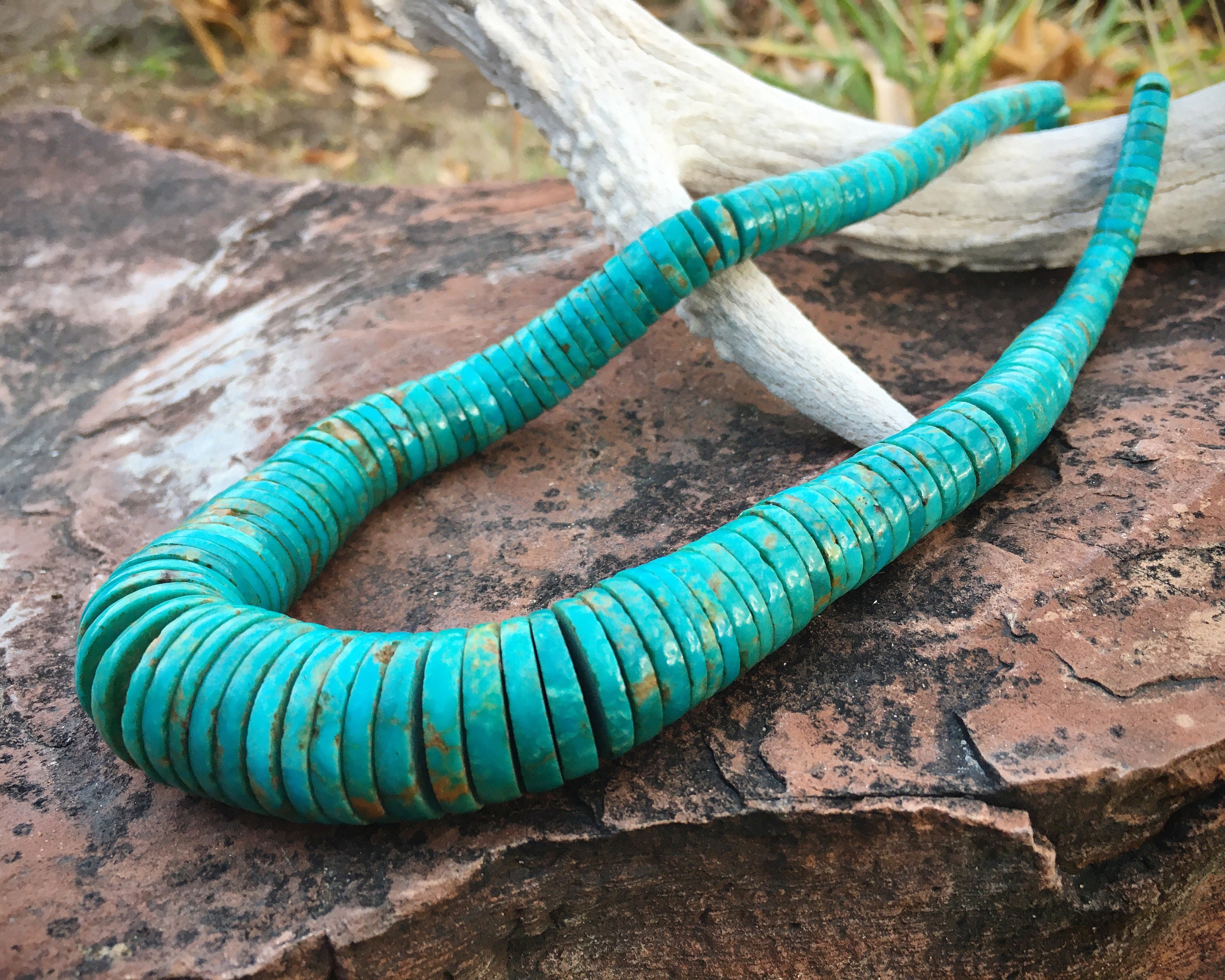 Quality Vintage Santo Domingo/ Navajo Native American Jewelry jewelry 'Graduating Turquoise Heishi Necklace Old Quality Vintage Santo Domingo/ Navajo Native American Jewelry jewelry 'Graduating Turquoise Heishi Necklace Old