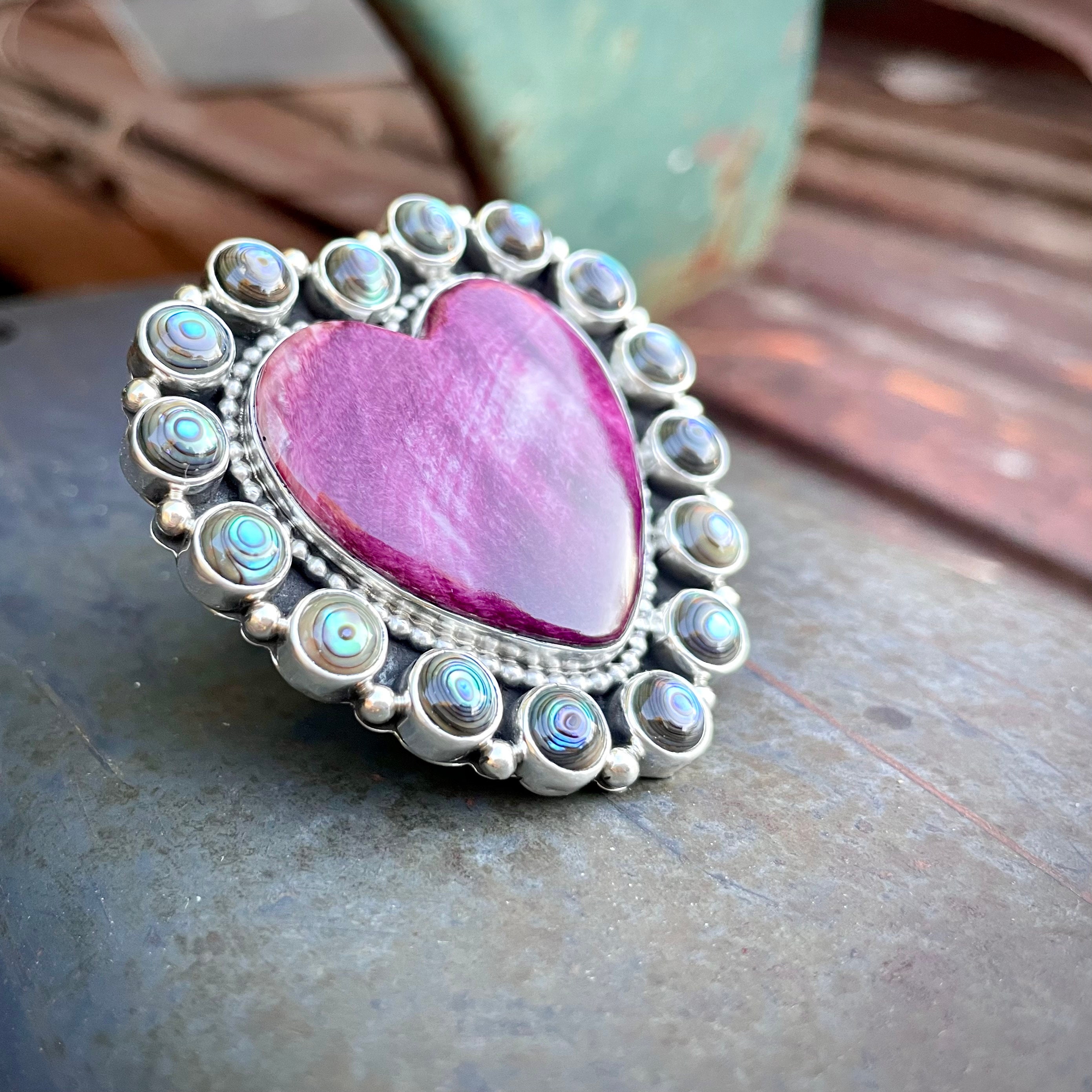 Huge **abalone Shell Heart** Navajo Native American Jewelry Silver Ring Huge **abalone Shell Heart** Navajo Native American Jewelry Silver Ring