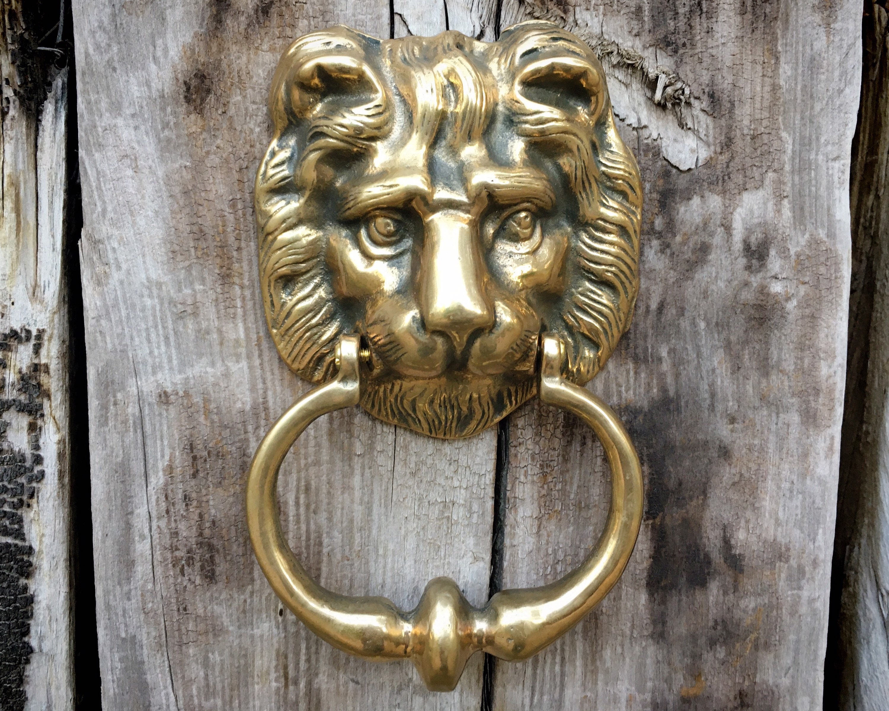Vintage Heavy Cast Brass Lion Door Knocker, Architectural Salvage