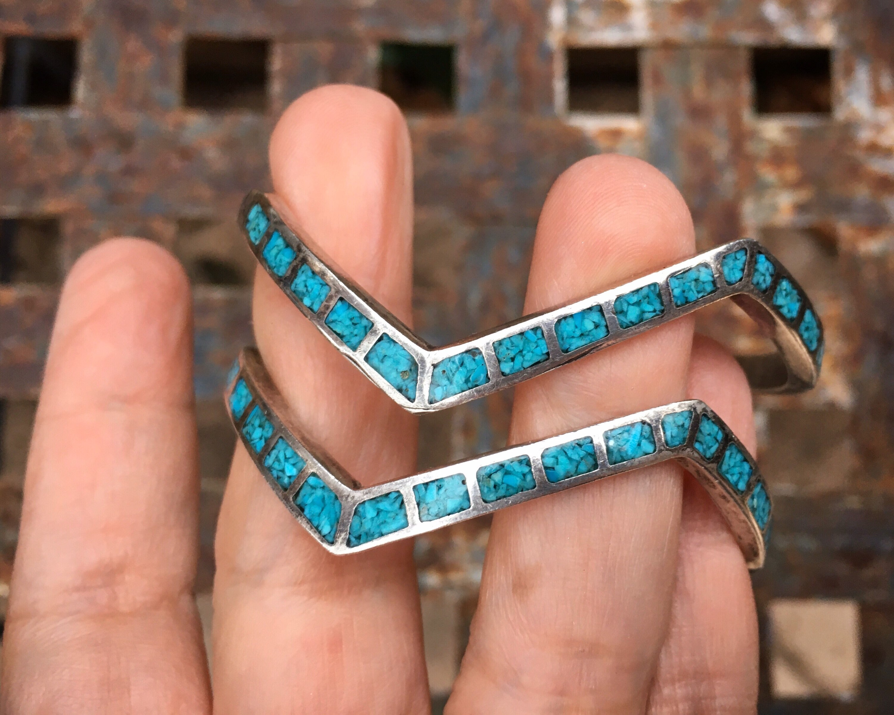 Channel Inlay Row Bracelet Crushed Turquoise Cuff Bracelet, Zuni Native